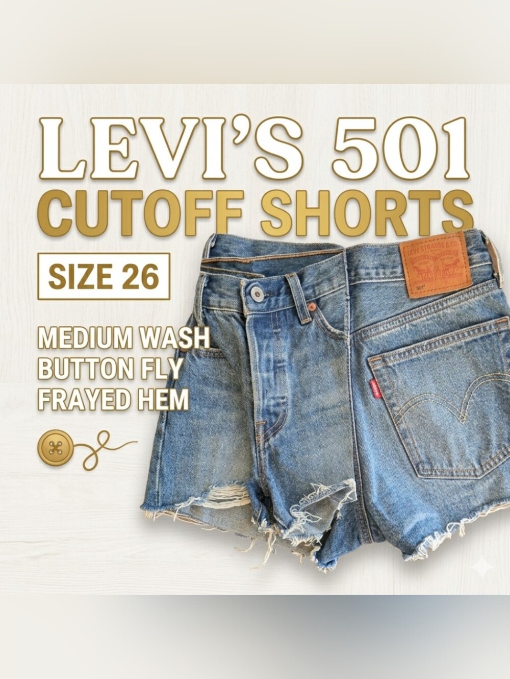 Levi's 501 Cutoff Button Fly Shorts - Medium Blue - Sz 26